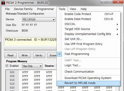 PICKit3 Programmerから接続