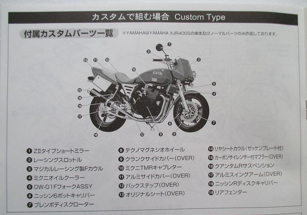 アオシマ 1/12 ヤマハ XJR400S 組み立て説明書