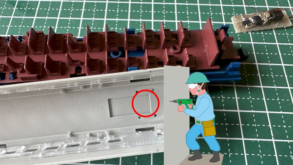 自作・パンタスパーク 車両に配線用の穴開け