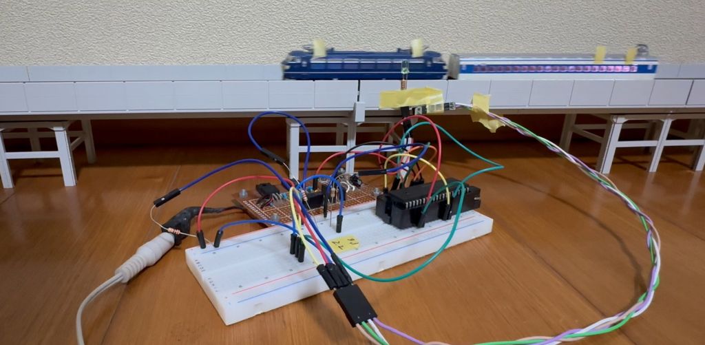 自作・パンタスパーク センサーのテスト風景