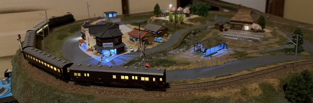 Nゲージ ドッグボーン型レイアウト 左側ループ部 夜景